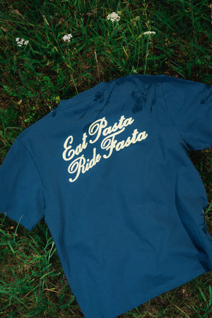 T-shirt Eat Pasta Ride Fasta Blue